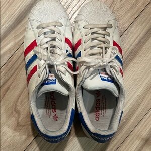 Adidas Kids' White Sneakers with Red and Blue Stripes